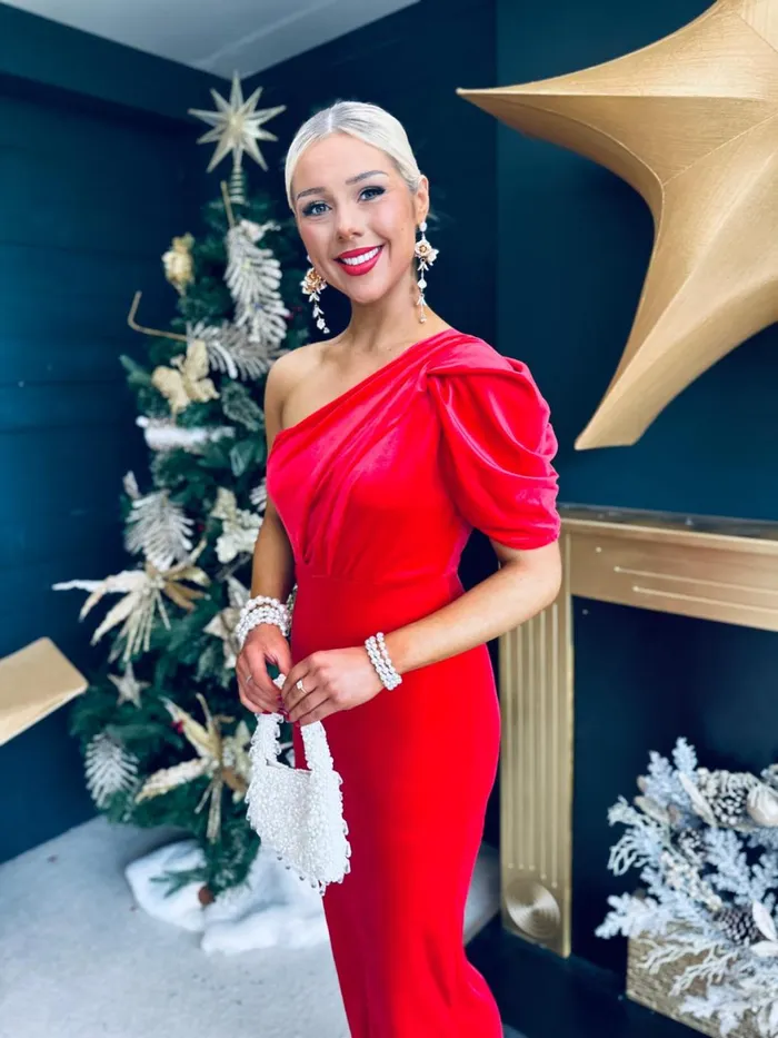 Women Evening Dress Canella Lane Katie One Shoulder Velvet Occasion Dress Red