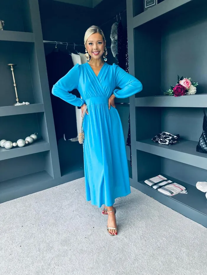 Women Evening Dress Canella Lane Maeve Banded Midi Dress Cyan