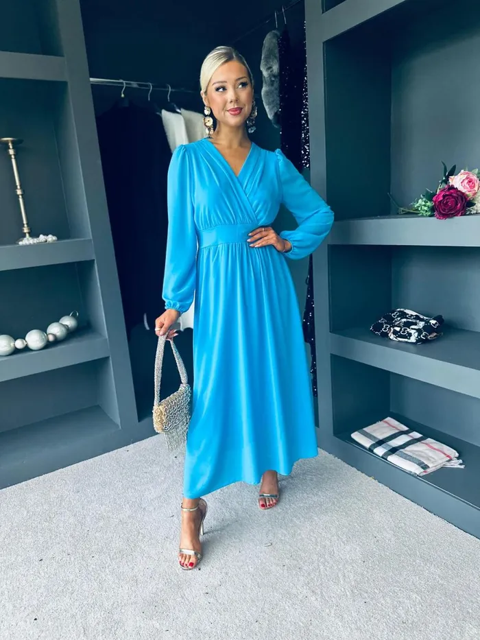Women Evening Dress Canella Lane Maeve Banded Midi Dress Cyan