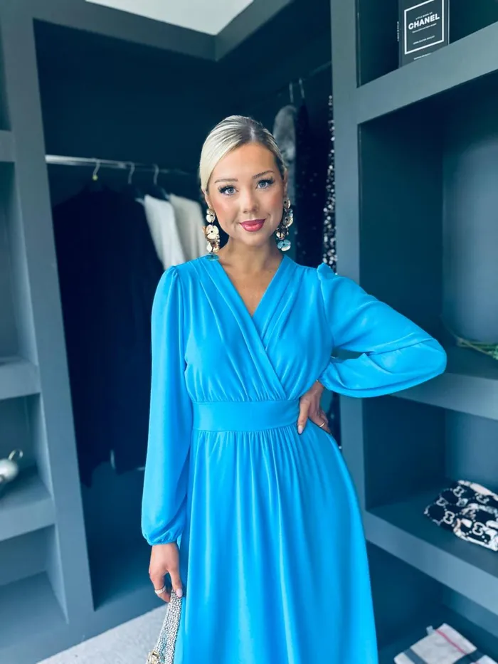 Women Evening Dress Canella Lane Maeve Banded Midi Dress Cyan