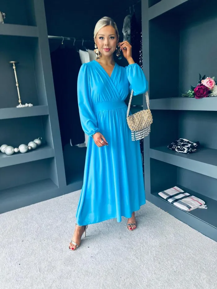 Women Evening Dress Canella Lane Maeve Banded Midi Dress Cyan