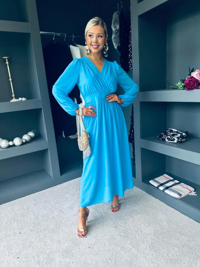 Women Evening Dress Canella Lane Maeve Banded Midi Dress Cyan