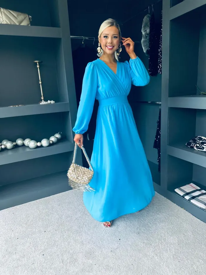 Women Evening Dress Canella Lane Maeve Banded Midi Dress Cyan
