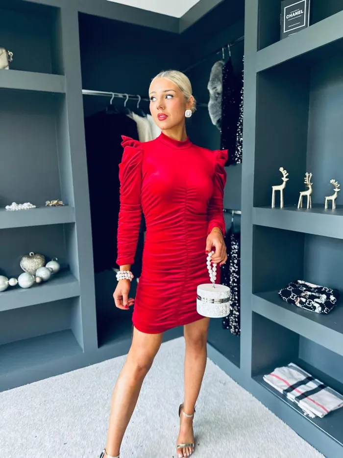 Women Evening Dress Canella Lane Serena Velvet Mini Dress Red