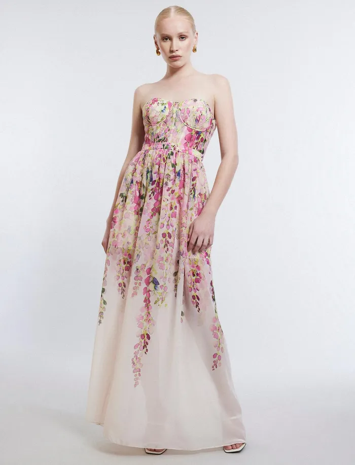 Women Evening Dresses and Gowns BCBG Hannah Strapless Gown Angel Wing Combo