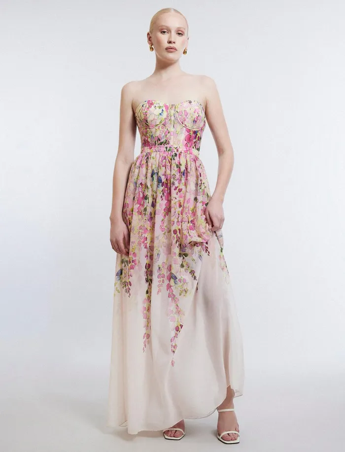 Women Evening Dresses and Gowns BCBG Hannah Strapless Gown Angel Wing Combo