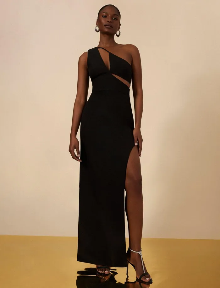 Women Evening Dresses and Gowns BCBG Kai One Shoulder Cutout Gown Black