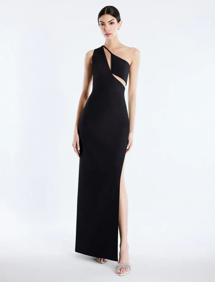 Women Evening Dresses and Gowns BCBG Kai One Shoulder Cutout Gown Black