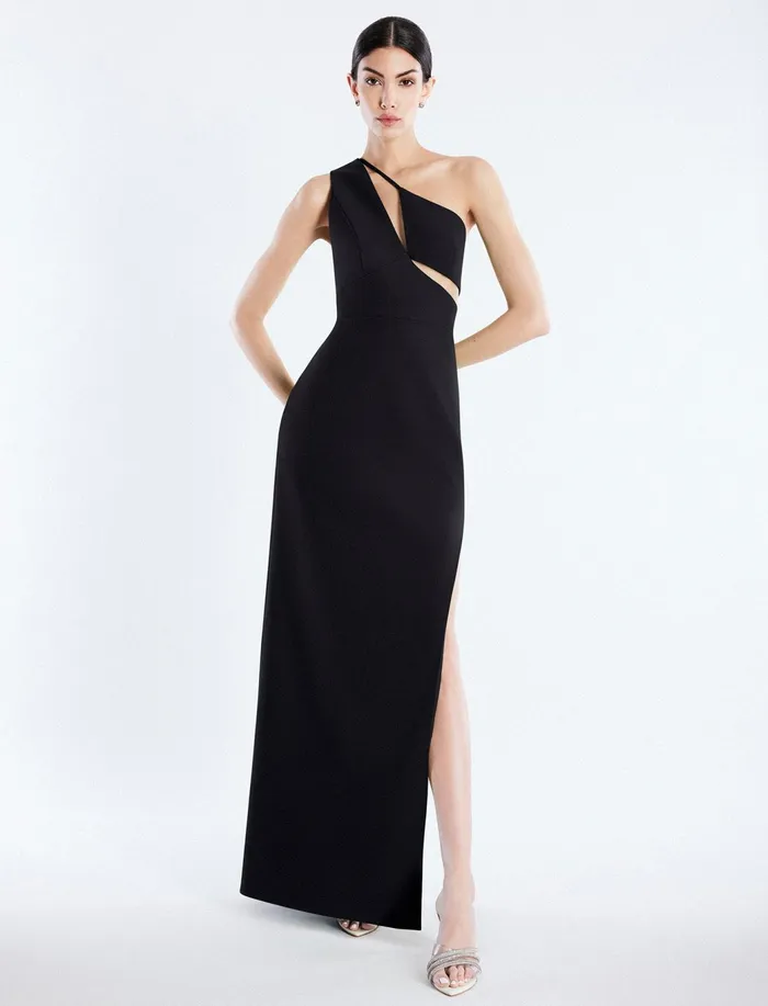 Women Evening Dresses and Gowns BCBG Kai One Shoulder Cutout Gown Black