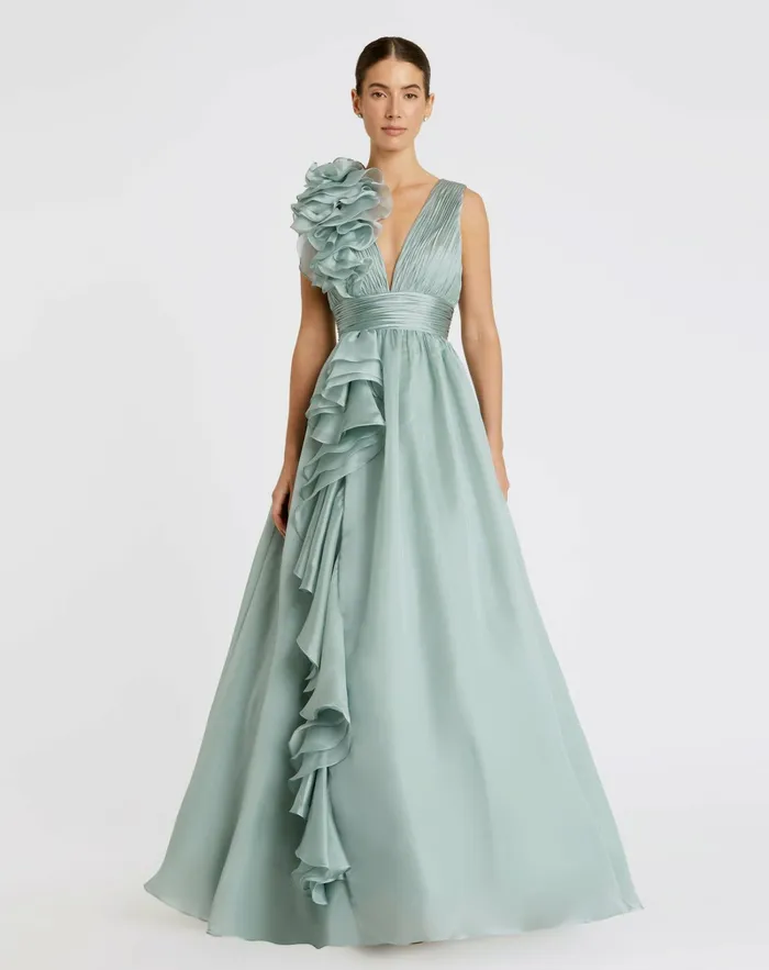 Women Evening Gowns Mac Duggal Ruffle Detailed Evening Dress Mint