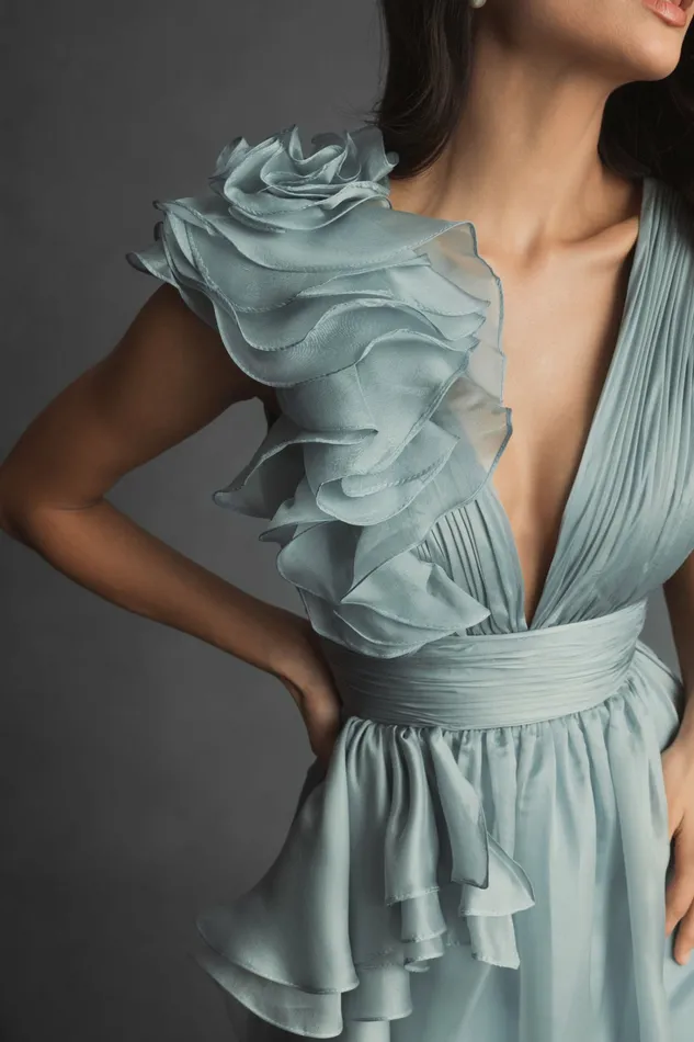 Women Evening Gowns Mac Duggal Ruffle Detailed Evening Dress Mint