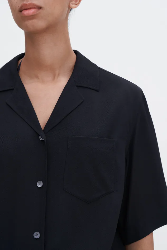 Women filippak Draped Twill Shirt Black Shirts and Blouses
