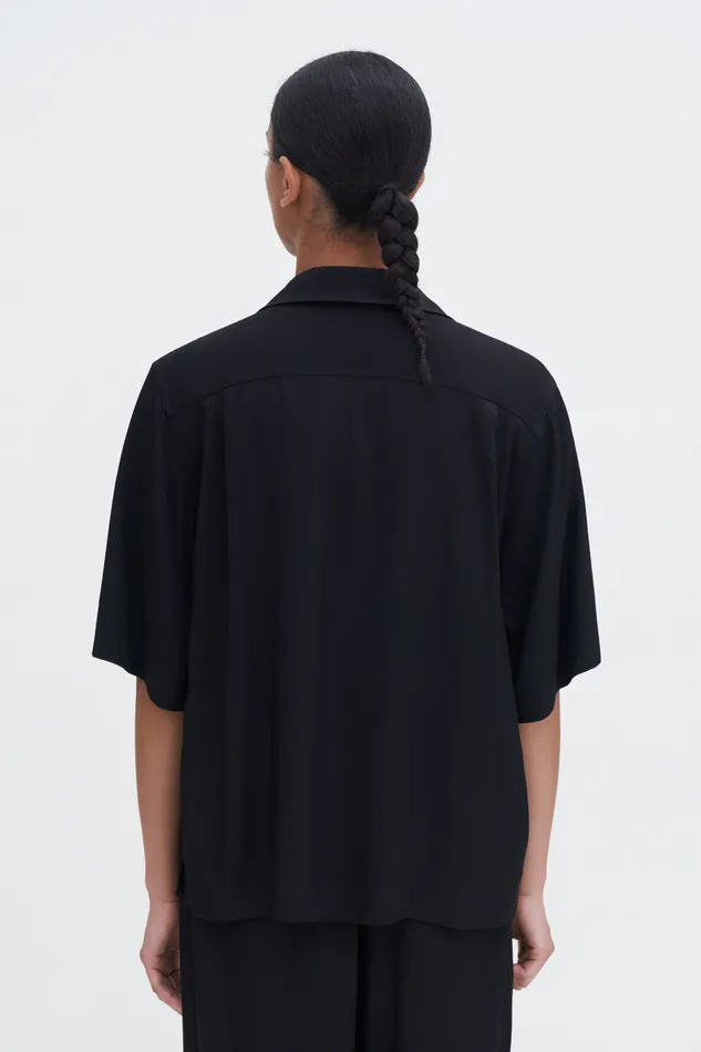 Women filippak Draped Twill Shirt Black Shirts and Blouses