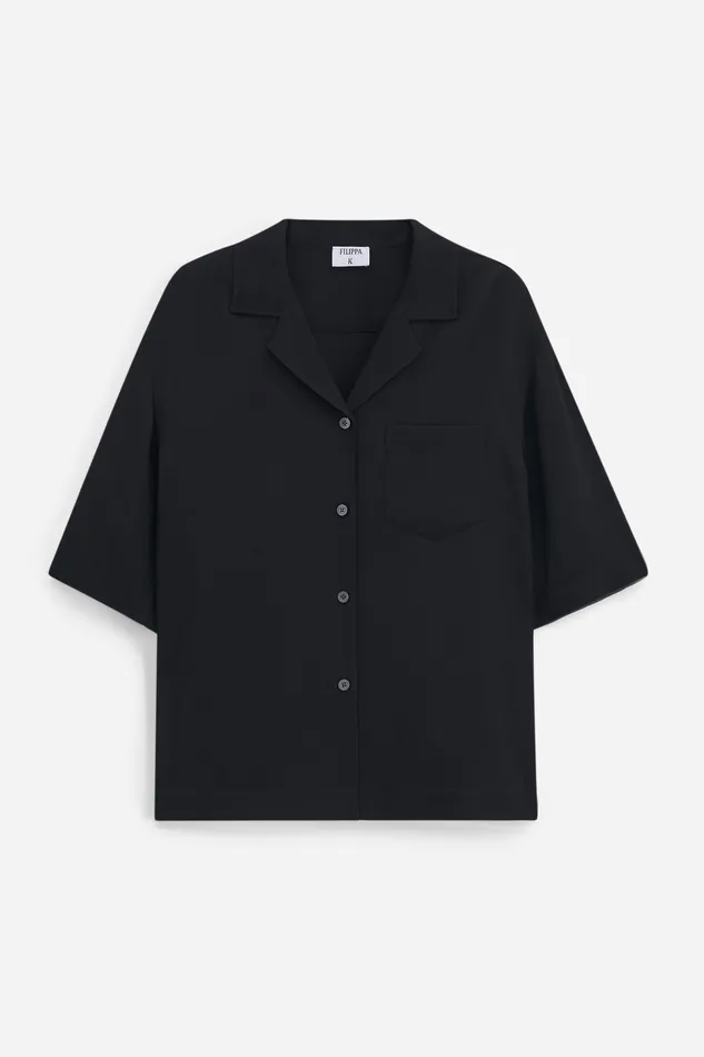 Women filippak Draped Twill Shirt Black Shirts and Blouses