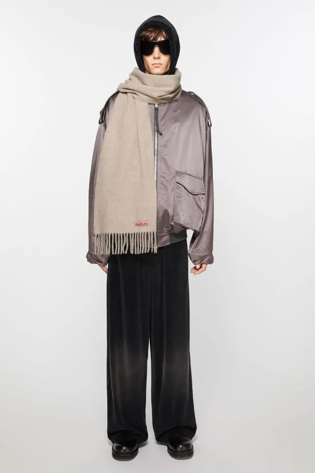 Women Fringe Wool Scarf 8211 Skinny Oatmeal Melange Acne Studios Scarves