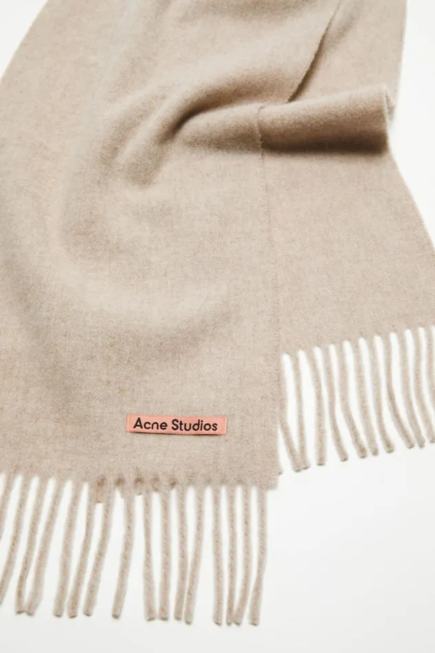 Women Fringe Wool Scarf 8211 Skinny Oatmeal Melange Acne Studios Scarves