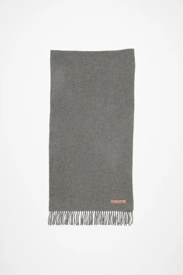 Women Fringe Wool Scarf Narrow Grey Melange Acne Studios Scarves