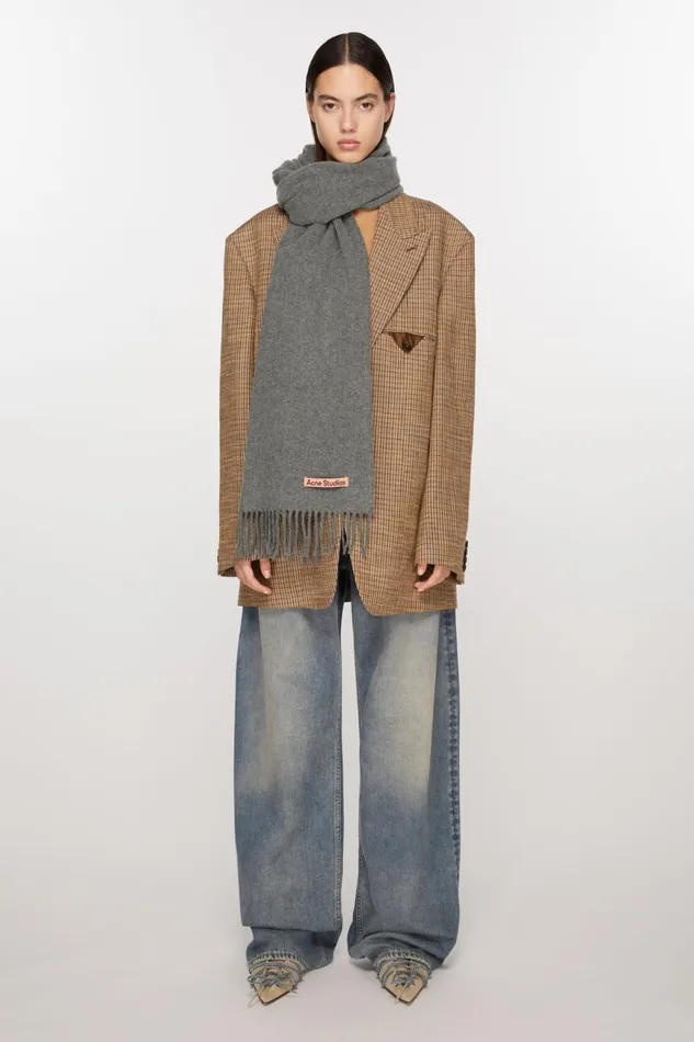 Women Fringe Wool Scarf Narrow Grey Melange Acne Studios Scarves