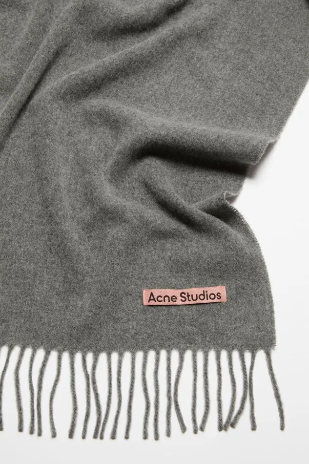 Women Fringe Wool Scarf Narrow Grey Melange Acne Studios Scarves