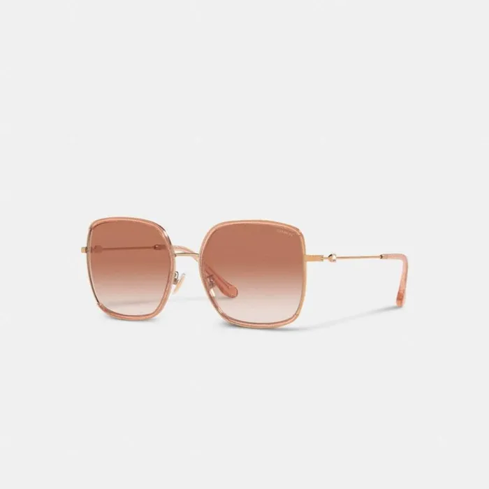 Women Full Fit Sculpted Signature Oversized Square Sunglasses Pink Glitter Rose Gold Coach Eyewear