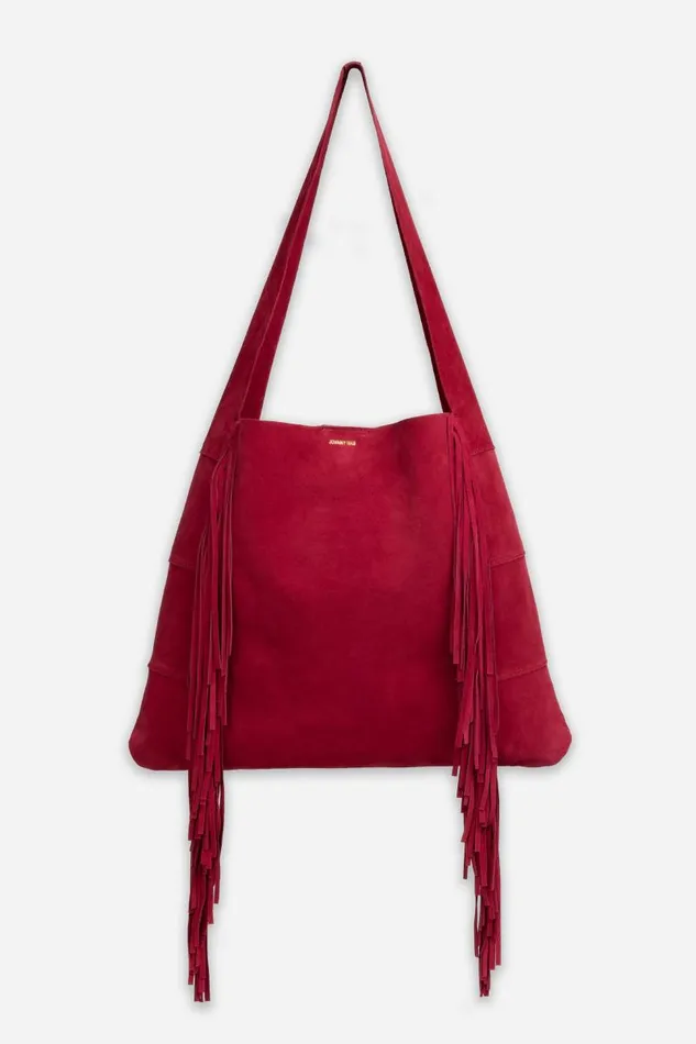 Women Handbags Johnny Was ITALIAN SUEDE FRINGE HOBO Redwood