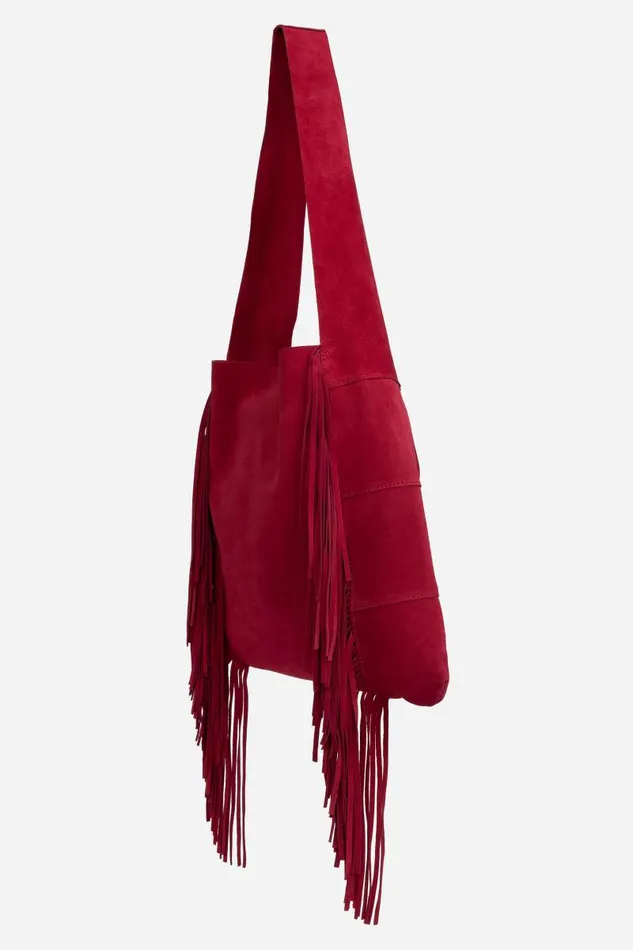 Women Handbags Johnny Was ITALIAN SUEDE FRINGE HOBO Redwood
