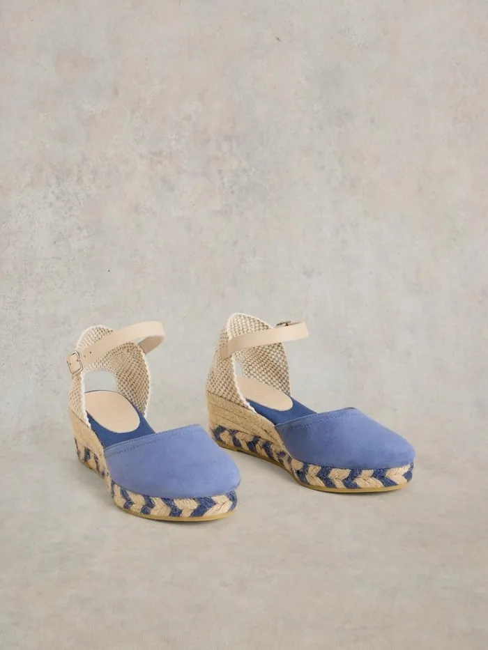 Women HEELS and WEDGES White Stuff Suede Closed Espadrille Wedge Mid Blue