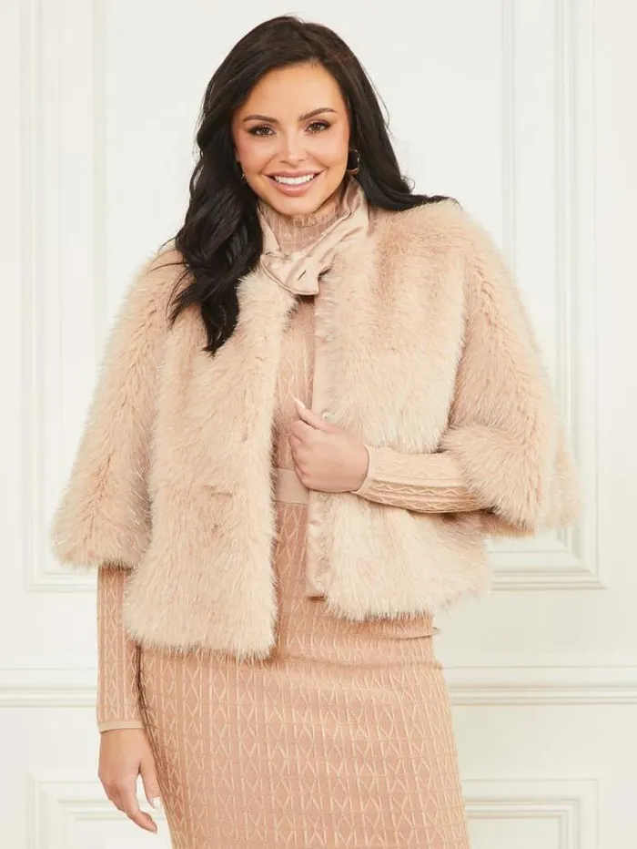 Women Jackets Marciano Amber FauxFur Top Pastel Pink With Silver L