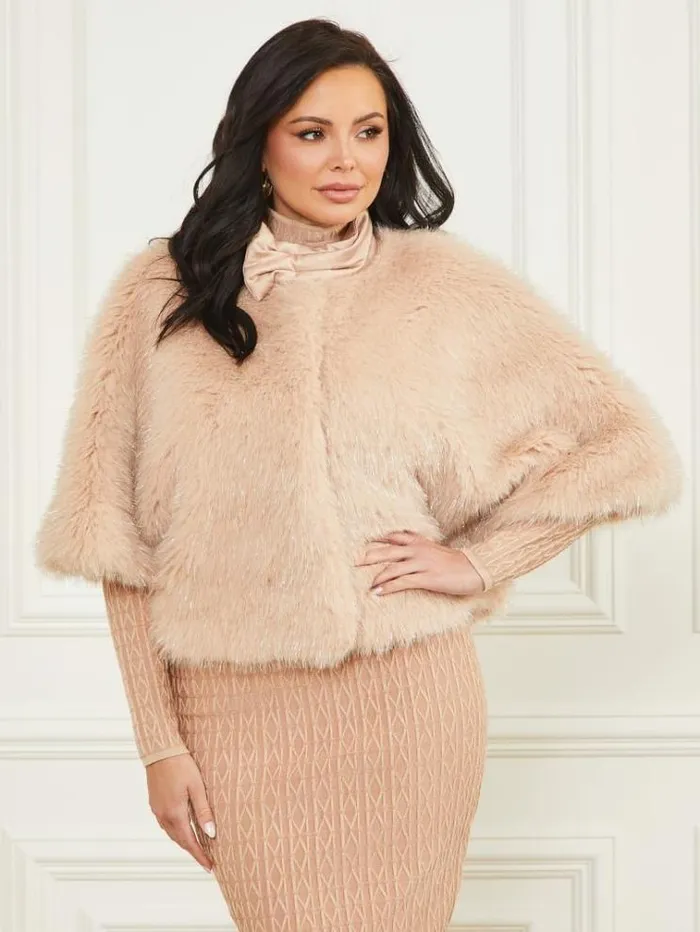Women Jackets Marciano Amber FauxFur Top Pastel Pink With Silver L Women Jackets Marciano Amber FauxFur Top Pastel Pink With Silver L