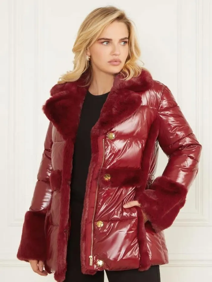 Women Jackets Marciano Bessie Puffer Coat Dark Jam Red