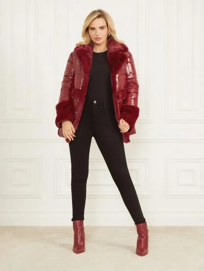 Women Jackets Marciano Bessie Puffer Coat Dark Jam Red