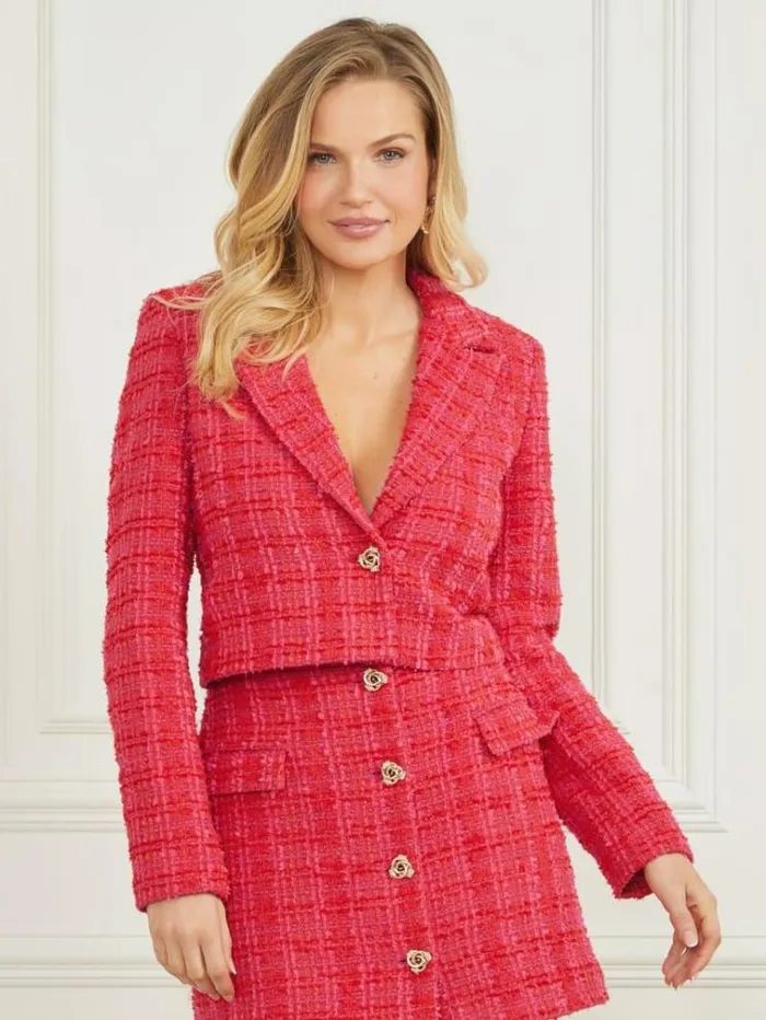 Women Jackets Marciano Laurel Crop Tweed Blazer Jelous Pink Tweed