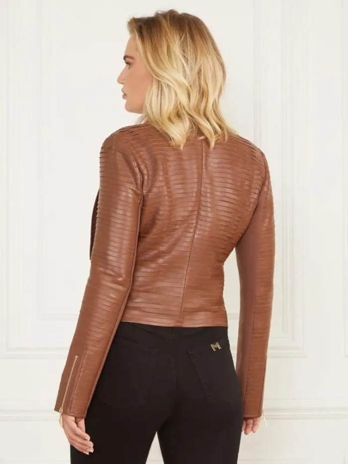 Women Jackets Marciano Shayna Drape Leather Jacket Brown Beauty Women Jackets Marciano Shayna Drape Leather Jacket Brown Beauty
