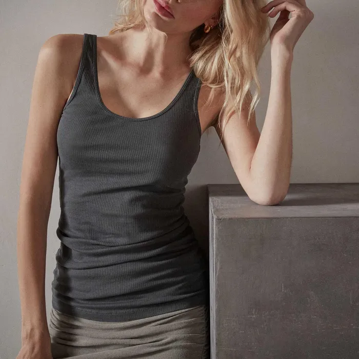 WOMEN James Perse CLASSICS Ribbed Daily Tank Carbon Pigment