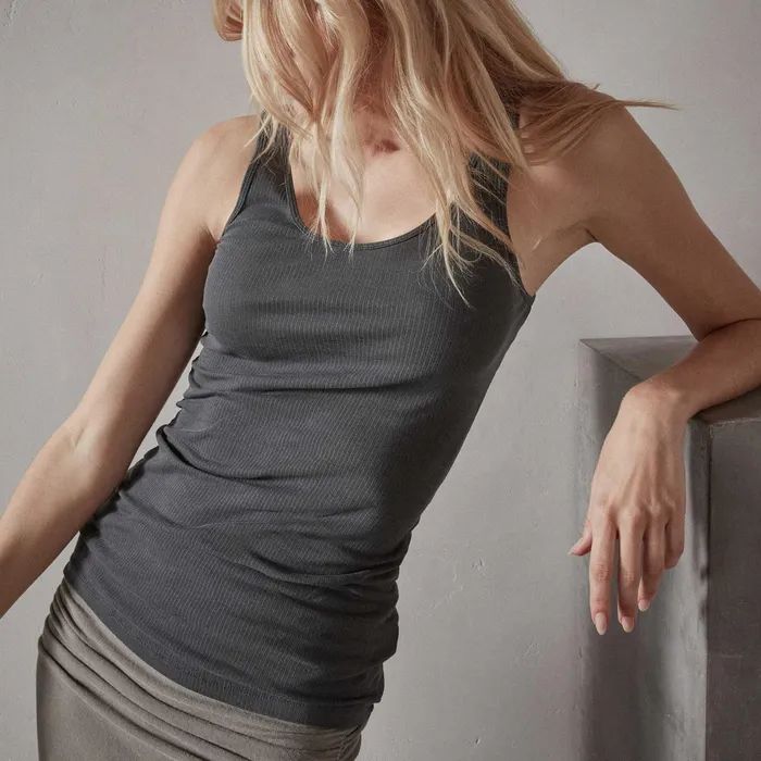 WOMEN James Perse CLASSICS Ribbed Daily Tank Carbon Pigment
