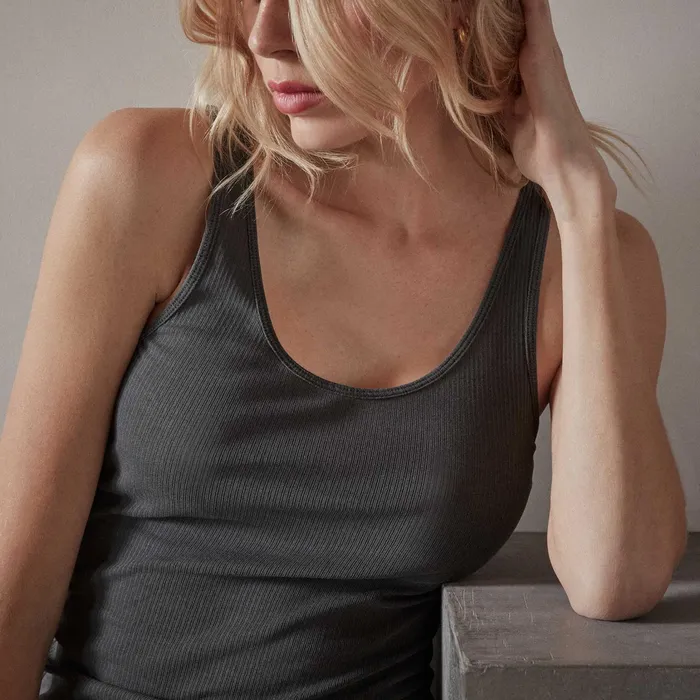 WOMEN James Perse CLASSICS Ribbed Daily Tank Carbon Pigment