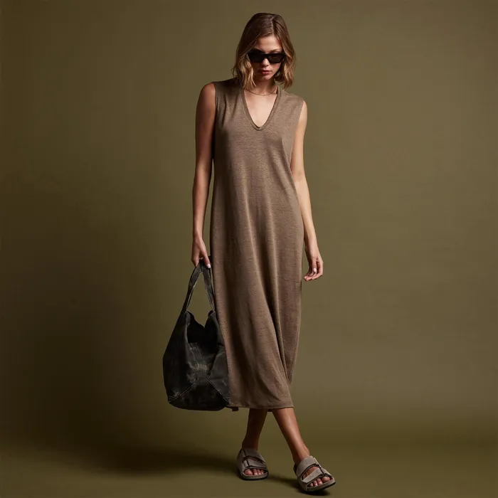 WOMEN James Perse DRESSESJUMPSUITS Linen Jersey Column Dress Old Gold