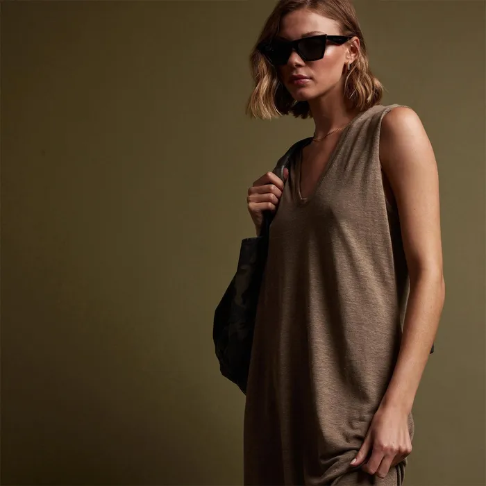 WOMEN James Perse DRESSESJUMPSUITS Linen Jersey Column Dress Old Gold