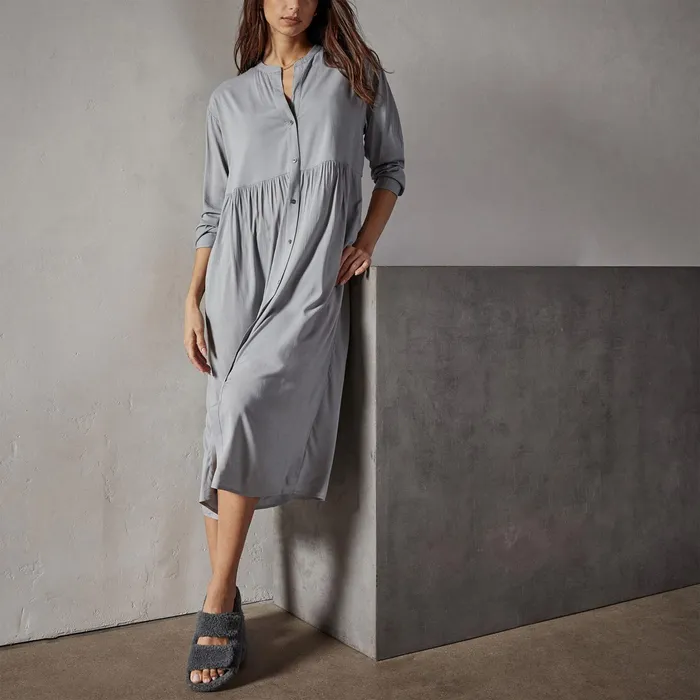 WOMEN James Perse DRESSESJUMPSUITS Stretch Viscose Voile Shirt Dress Ocean Mist