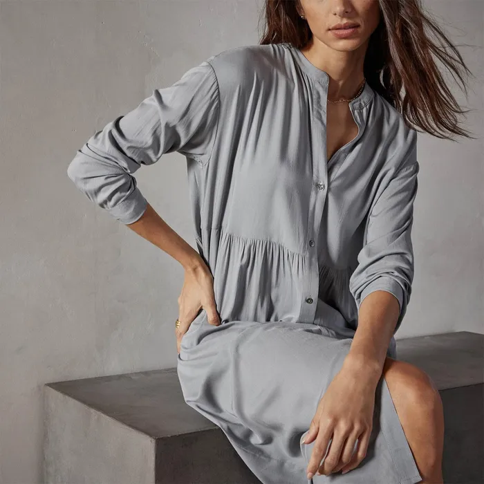 WOMEN James Perse DRESSESJUMPSUITS Stretch Viscose Voile Shirt Dress Ocean Mist