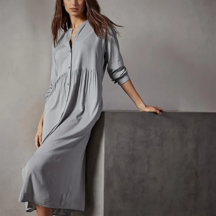 WOMEN James Perse DRESSESJUMPSUITS Stretch Viscose Voile Shirt Dress Ocean Mist