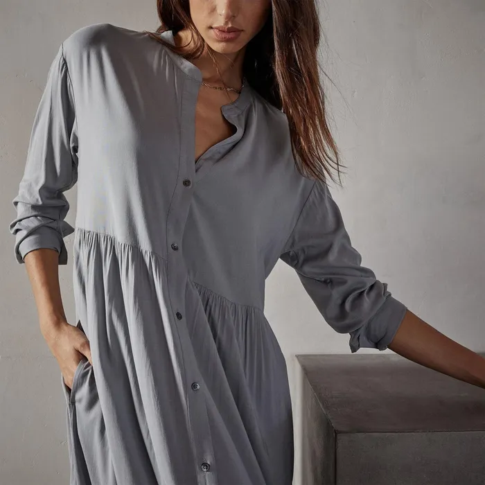 WOMEN James Perse DRESSESJUMPSUITS Stretch Viscose Voile Shirt Dress Ocean Mist