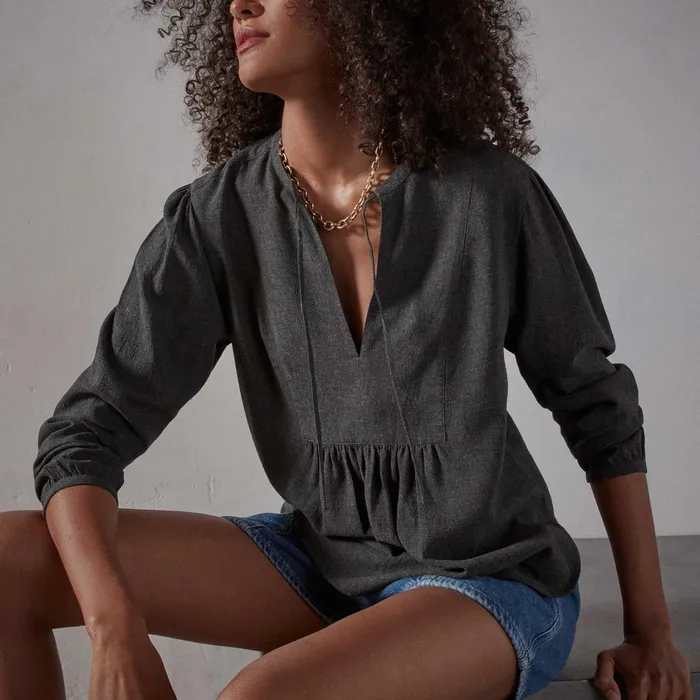 WOMEN James Perse NOVELTY TOPS Curved Hem Peasant Blouse Anthracite