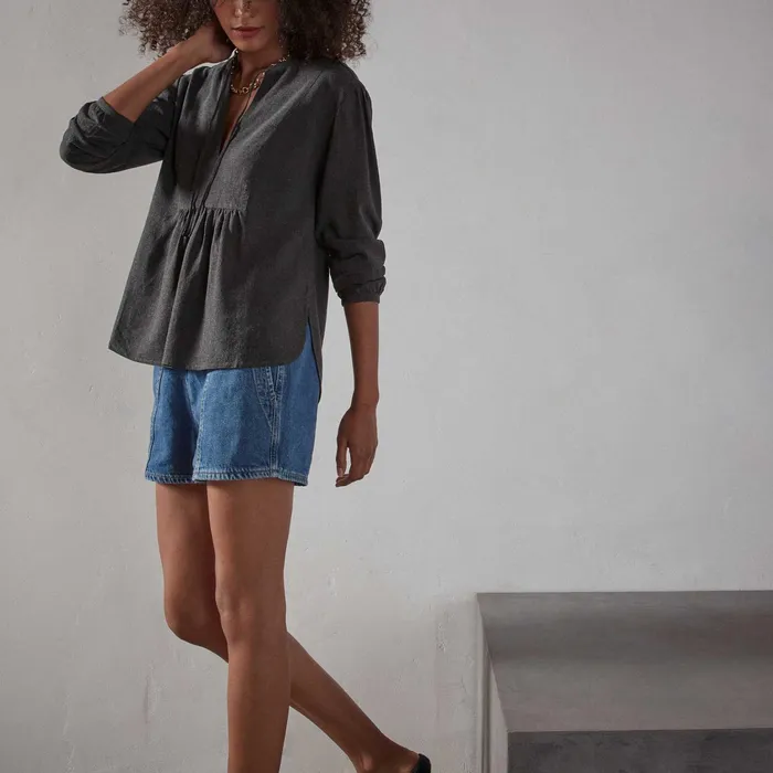 WOMEN James Perse NOVELTY TOPS Curved Hem Peasant Blouse Anthracite