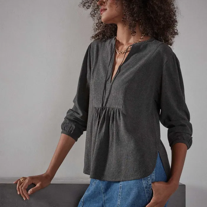 WOMEN James Perse NOVELTY TOPS Curved Hem Peasant Blouse Anthracite