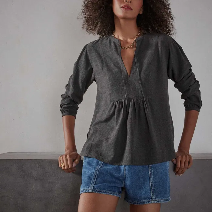 WOMEN James Perse NOVELTY TOPS Curved Hem Peasant Blouse Anthracite