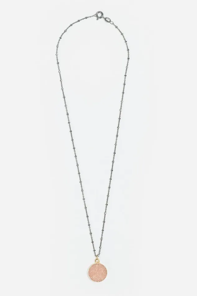 Women Jewelry Johnny Was DRUZY NECKLACE ON BLACKENED SILVER CHAIN Pink