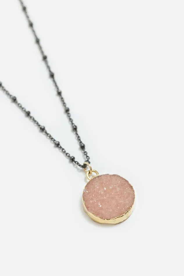 Women Jewelry Johnny Was DRUZY NECKLACE ON BLACKENED SILVER CHAIN Pink Women Jewelry Johnny Was DRUZY NECKLACE ON BLACKENED SILVER CHAIN Pink