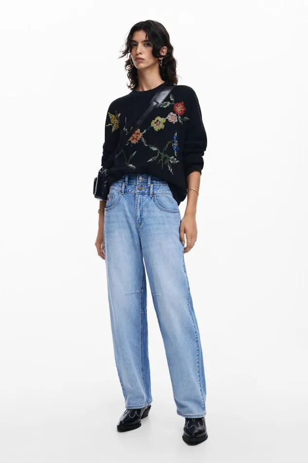 Women Jumpers Desigual Embroidered Flower Sweatshirt