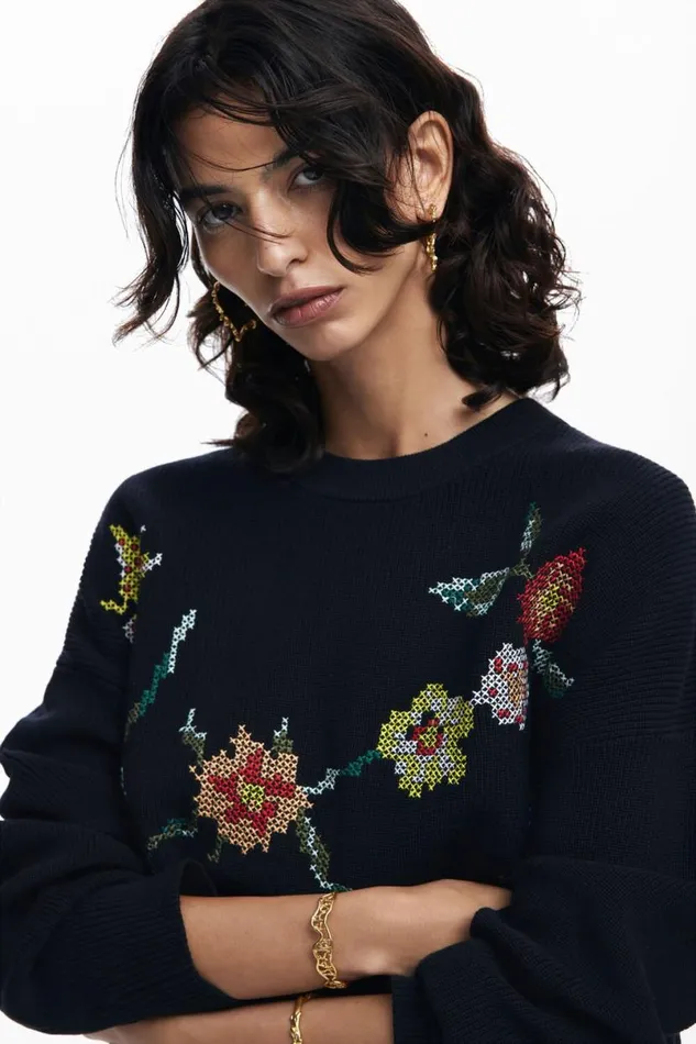 Women Jumpers Desigual Embroidered Flower Sweatshirt